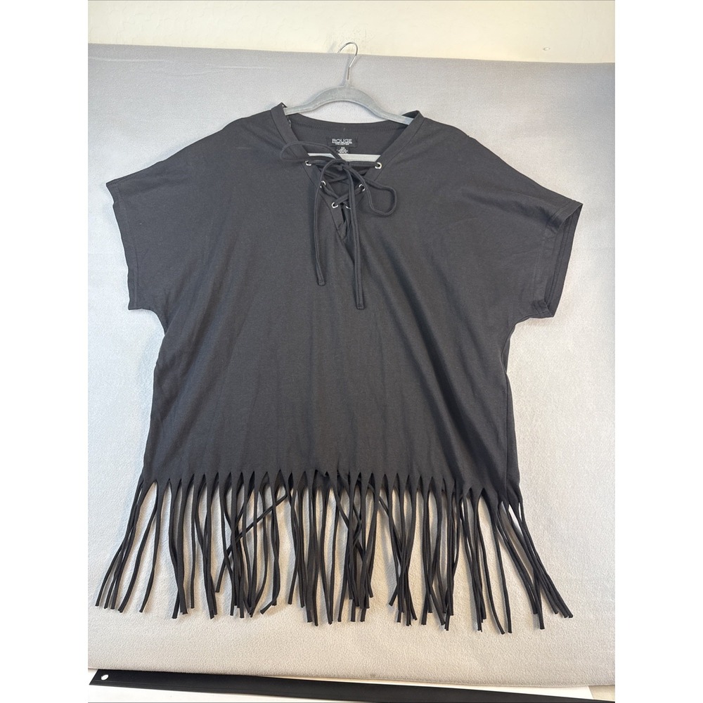 Rouge Collection Top Size 2X Women's Blouse Black, Fray Bottom